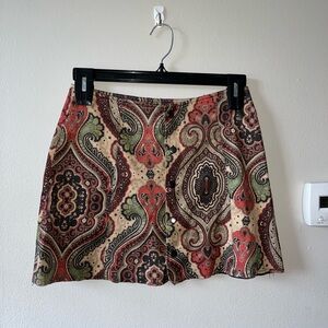 Fashion Union Paisley Mini Skirt - Red, Green, Black
